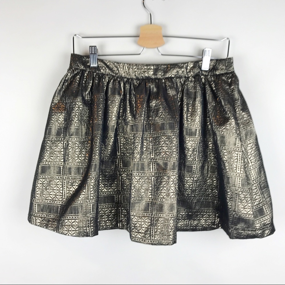 Topshop Metallic Gold Black Patterned Skirt